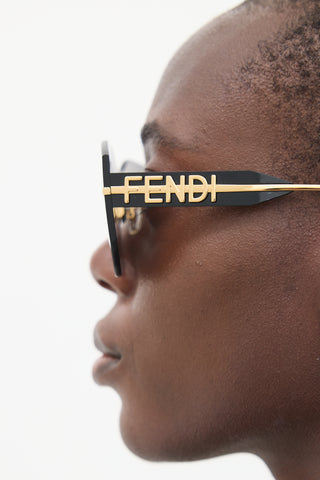 Fendi Black 
Gold Fendigraphy Shield Sunglasses