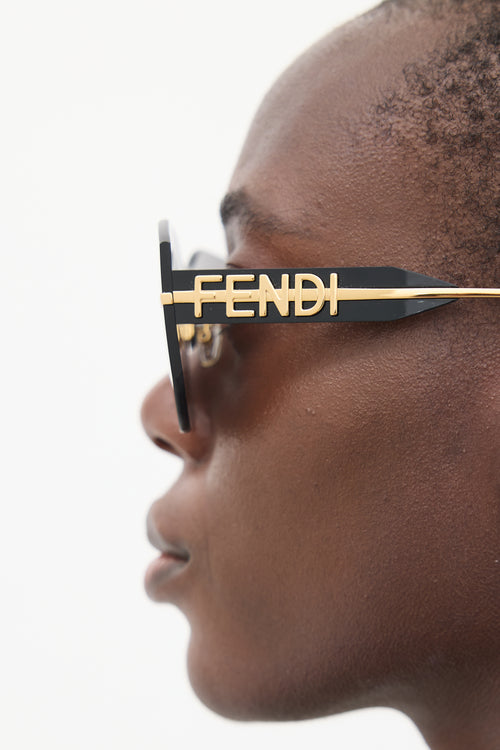 Fendi Black 
Gold Fendigraphy Shield Sunglasses