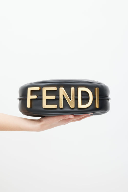 Fendi Black 
Gold Fendigraphy Leather Bag