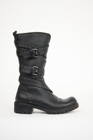 Fendi Black Leather Combat Boot