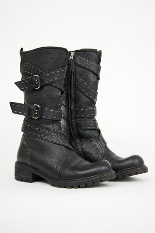 Fendi Black Leather Combat Boot