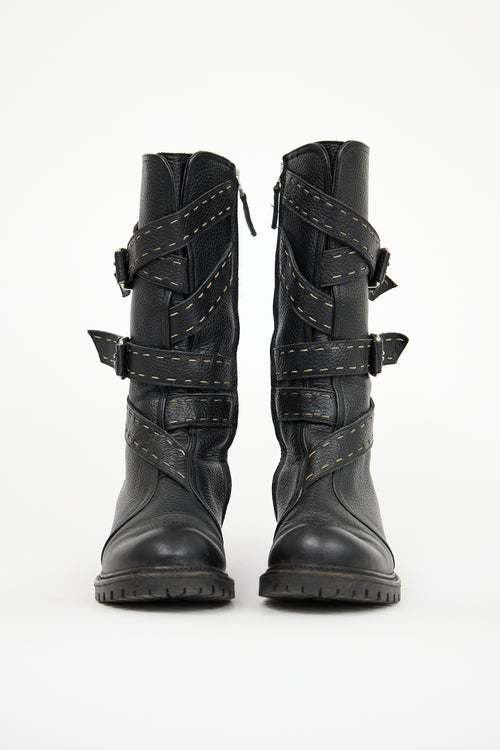 Fendi Black Leather Combat Boot