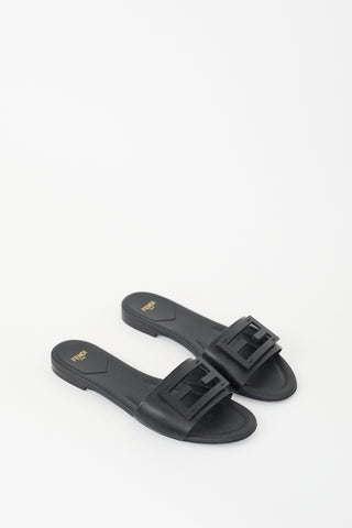 Fendi Black Leather FF Baguette Slide