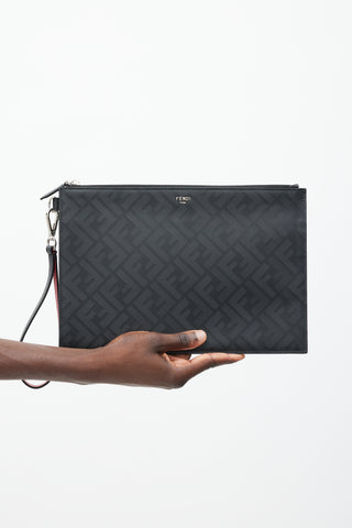 Fendi Black Leather FF Monogram  Pouch