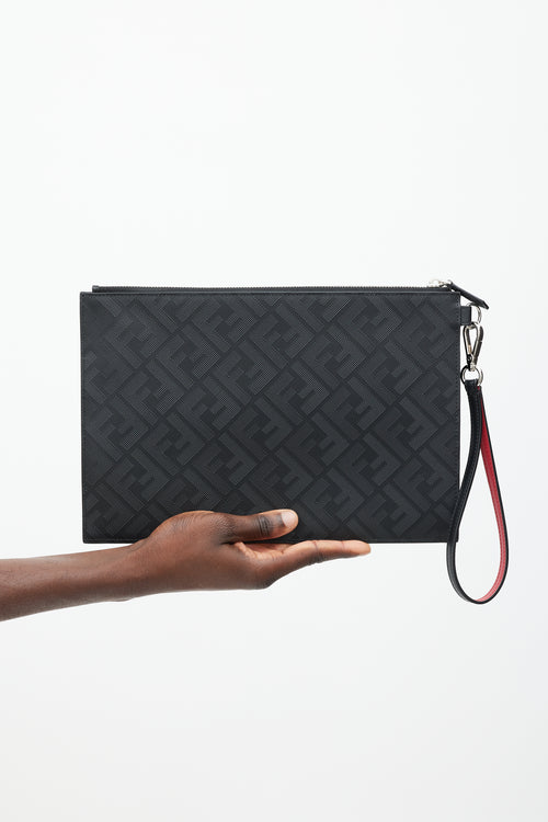 Fendi Black Leather FF Monogram  Pouch