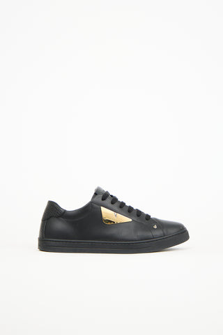 Fendi Black Leather Monster Eye Sneaker