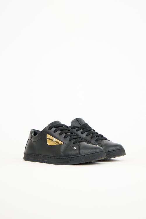 Fendi Black Leather Monster Eye Sneaker