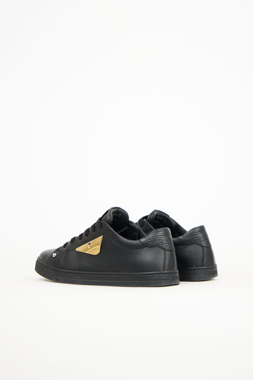 Fendi Black Leather Monster Eye Sneaker