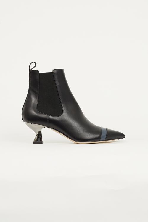 Fendi Black Leather Heeled Chelsea Boot