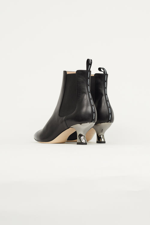 Fendi Black Leather Heeled Chelsea Boot