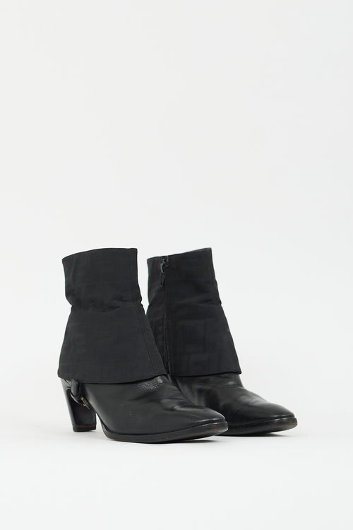 Fendi Black Leather FF Monogram Boot