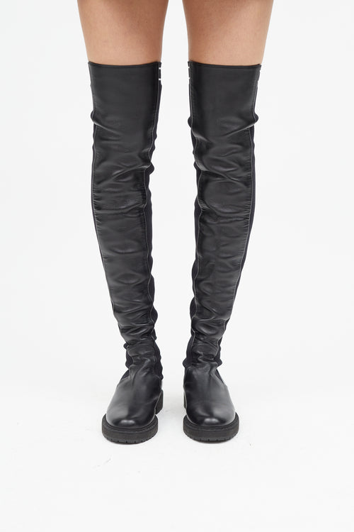 Fendi Black Leather 
Ribbed Thigh High Boot