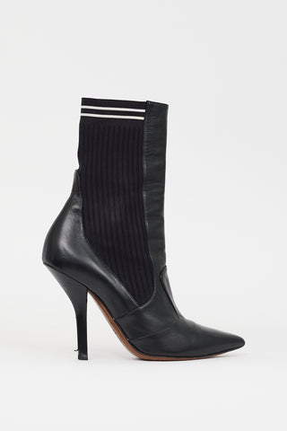 Fendi Black Leather Rococo Sock Boot