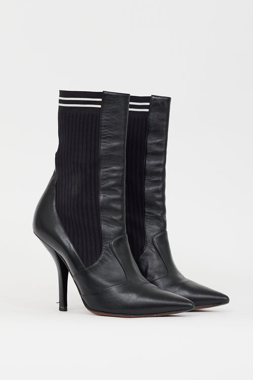 Fendi Black Leather Rococo Sock Boot