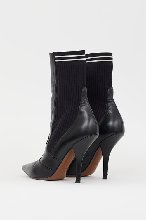 Fendi Black Leather Rococo Sock Boot