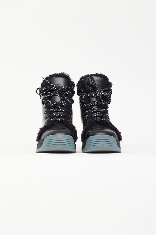 Fendi Black Leather Shearling Combat Boot