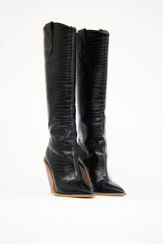 Fendi Black Leather Tall Western Boot