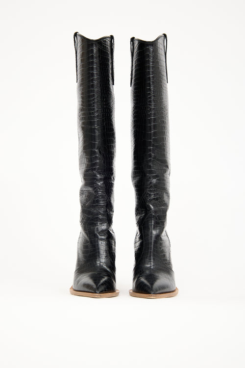 Fendi Black Leather Tall Western Boot