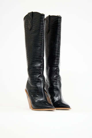 Fendi Black Leather Tall Western Boot