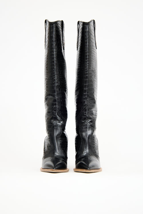 Fendi Black Leather Tall Western Boot