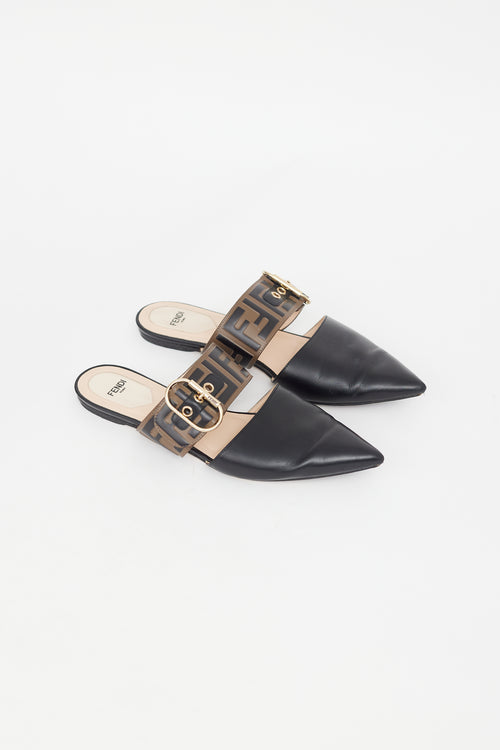 Fendi Black Leather Zucca Mule