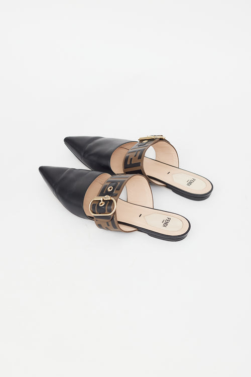 Fendi Black Leather Zucca Mule