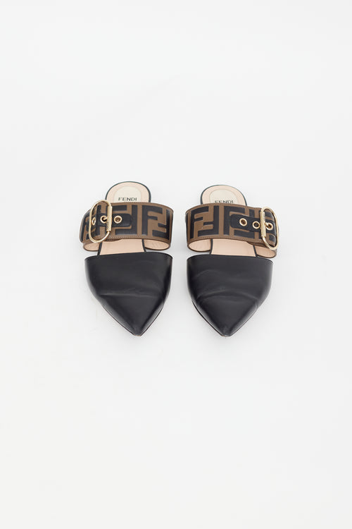 Fendi Black Leather Zucca Mule