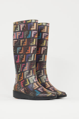 Fendi Black 
Multicolour FF Print Rubber Rain Boot