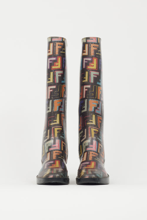 Fendi Black 
Multicolour FF Print Rubber Rain Boot