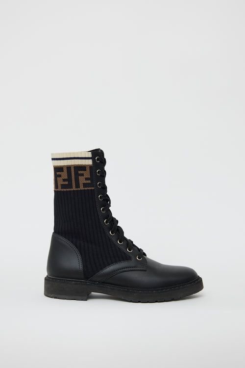 Fendi Black 
Multi Leather Rockoko Monogram Boot