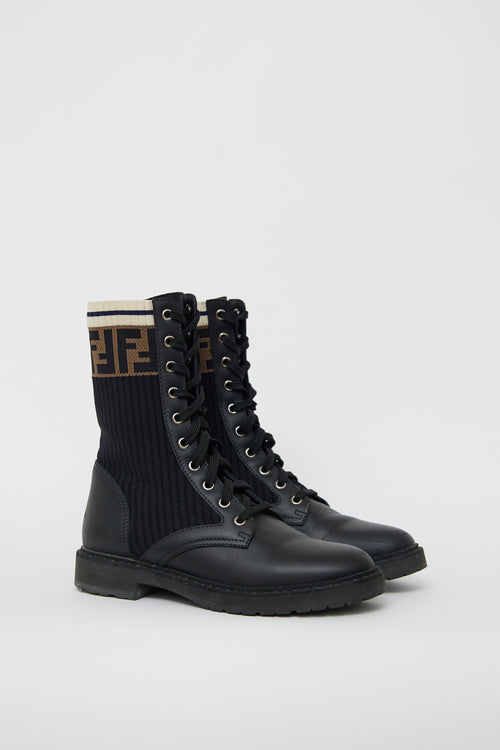 Fendi Black 
Multi Leather Rockoko Monogram Boot