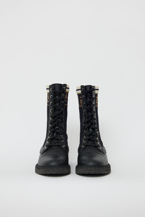 Fendi Black 
Multi Leather Rockoko Monogram Boot