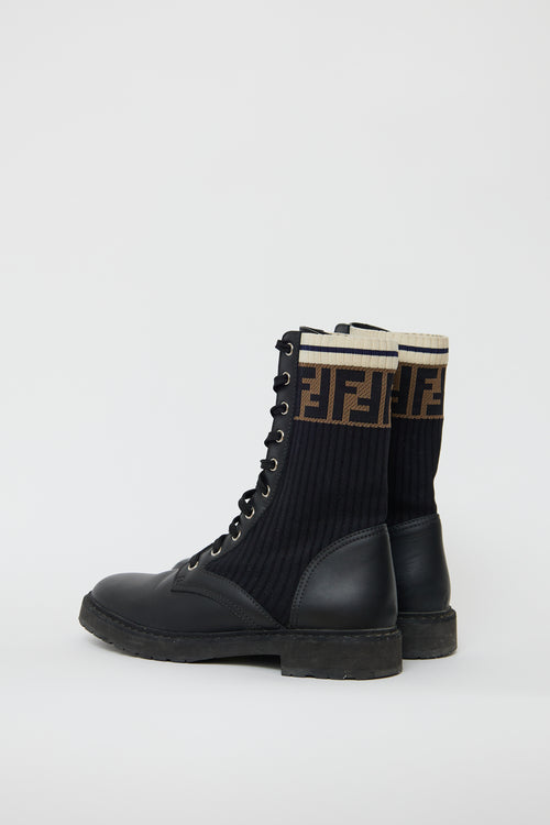 Fendi Black 
Multi Leather Rockoko Monogram Boot