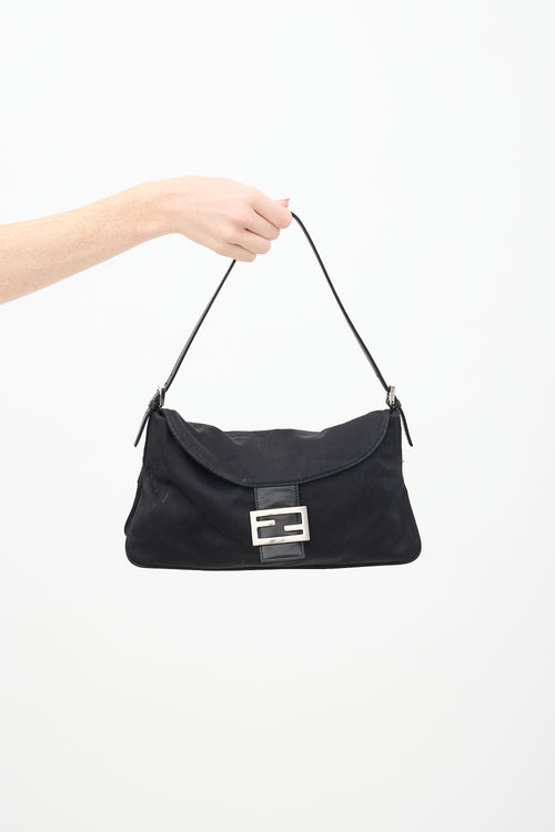 Fendi Black Nylon Baguette Logo Bag