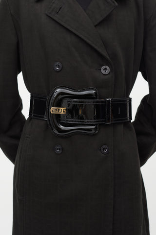 Fendi Black Patent Oversized Belt