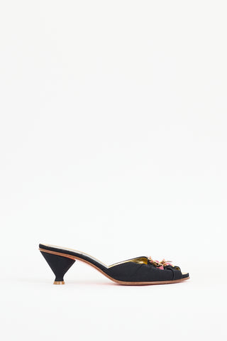 Fendi Black 
Multicolour Satin Jewel Mule