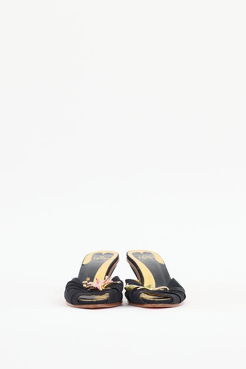 Fendi Black 
Multicolour Satin Jewel Mule