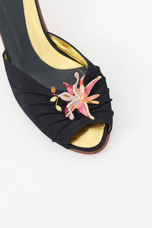 Fendi Black 
Multicolour Satin Jewel Mule