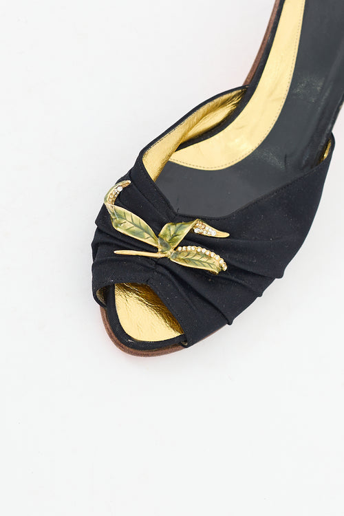 Fendi Black 
Multicolour Satin Jewel Mule