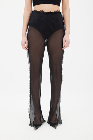 Fendi Black Silk Scalloped Sheer Trouser