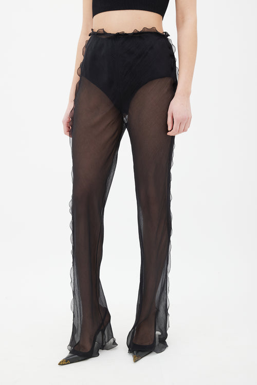 Fendi Black Silk Scalloped Sheer Trouser