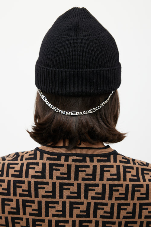 Fendi Black 
Silver Knit Chain Beanie