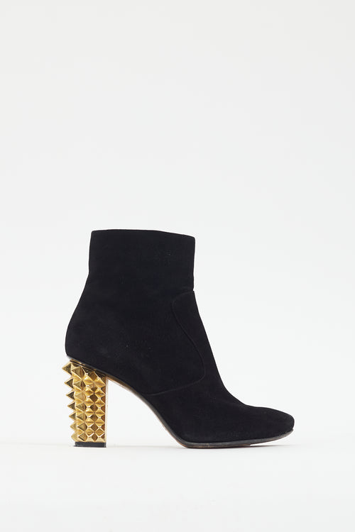 Fendi Black Suede 
Gold Spike Heel Boot