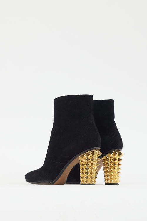 Fendi Black Suede 
Gold Spike Heel Boot