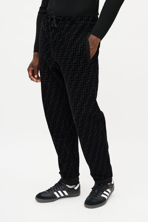 Fendi Black Velour Zucca Monogram Co-Ord Set