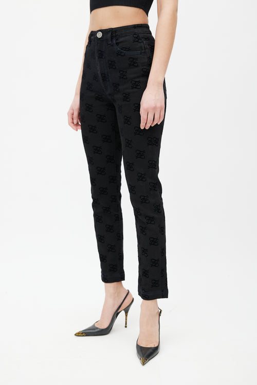 Fendi Black Velvet Monogram Denim Jeans