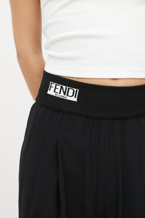 Fendi Black 
White Silk Ribbed Logo Jogger