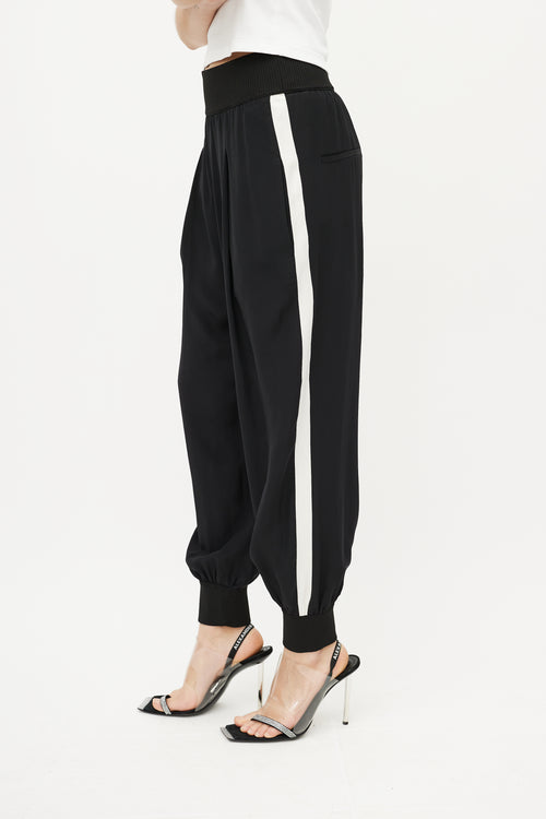 Fendi Black 
White Silk Ribbed Logo Jogger