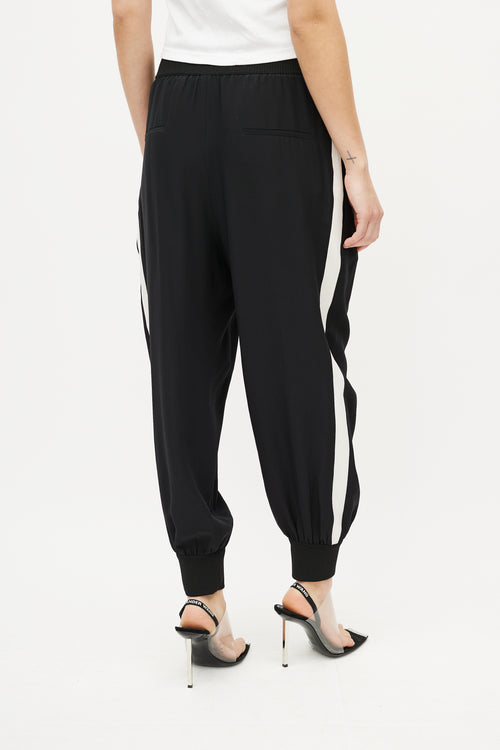 Fendi Black 
White Silk Ribbed Logo Jogger