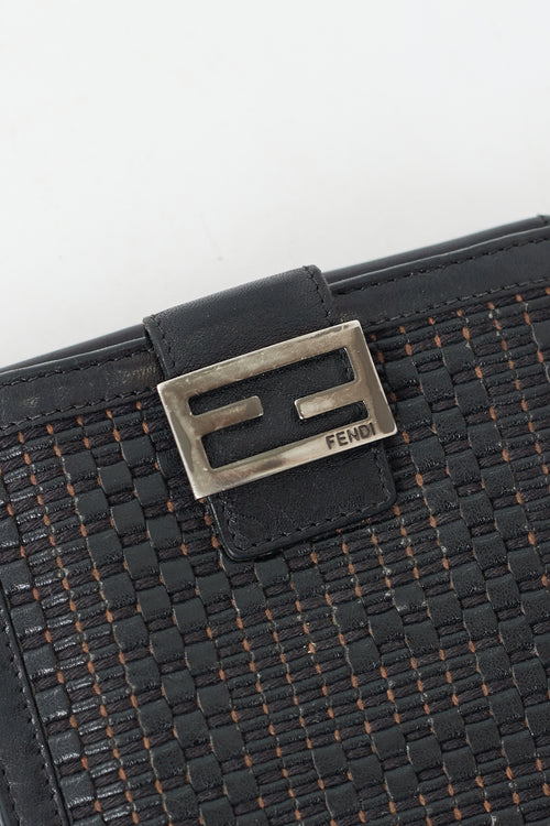 Fendi Black Woven Leather FF Bifold Wallet